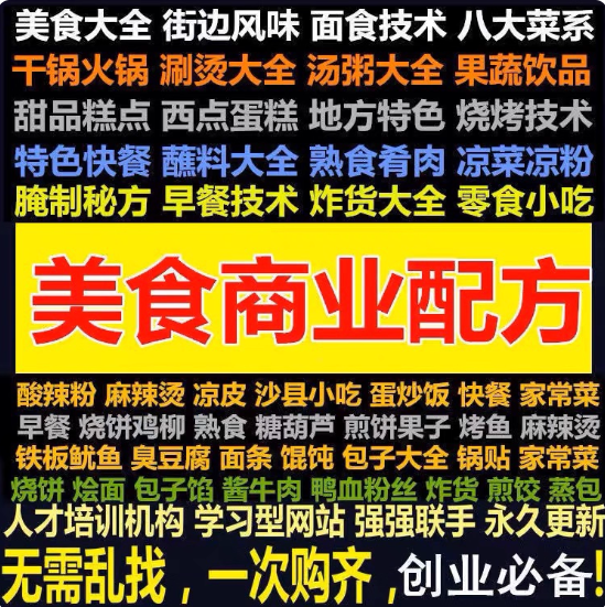 全国各地著名特色小吃配方技术教程摆摊创业小吃餐饮视频资料大全
